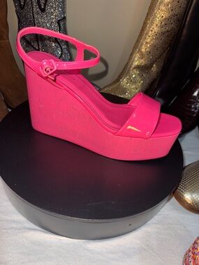 Madden Girl Hot Pink Patent Platform Wedge Sandal